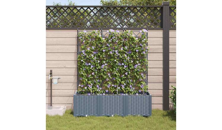 Walplus Pack of 3 Plastic Garden Planter - Light Grey - 120 x 40 x 142 cm