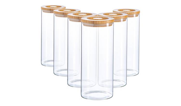 Argon Tableware Glass Storage Jars with Wooden Lids - Pack of 6
