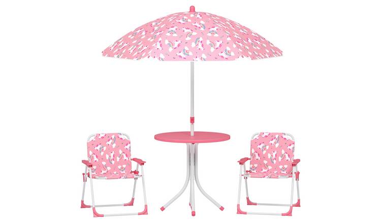 AIYAPLAY 2 Chairs Umbrella Unicorn 4 Piece Kids Patio Set - Pink