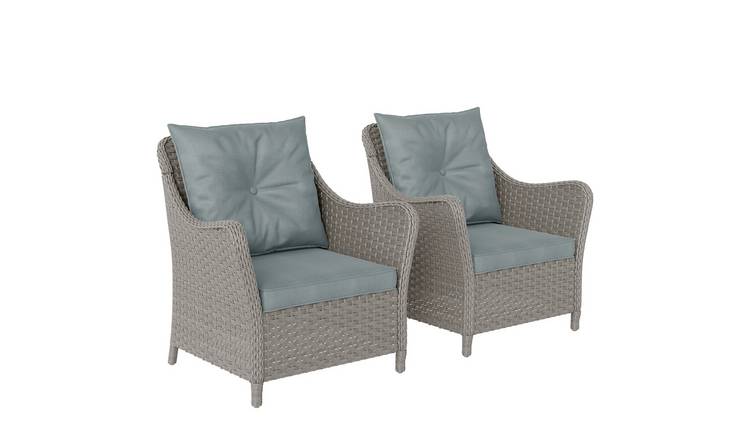 Outsunny Set of 2 Rattan Garden Chair with Steel Frame - Light Grey