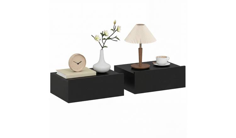 HOMCOM Set of 2 Floating Bedside Table with Storage Drawer - Black