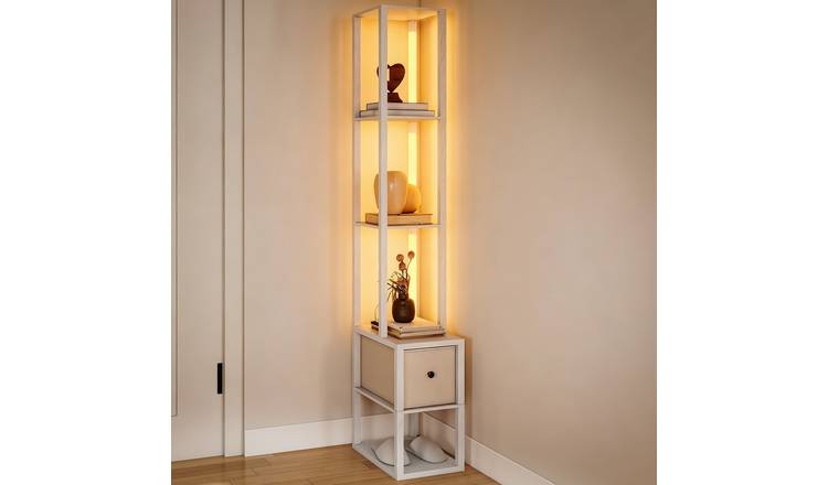 HOMCOM LED Floor Lamp With Shelves And Fabric Drawer - White