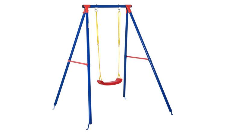 Outsunny Adjustable Rope Heavy Duty A Frame Stand Outdoor Kids Swing Set - Blue