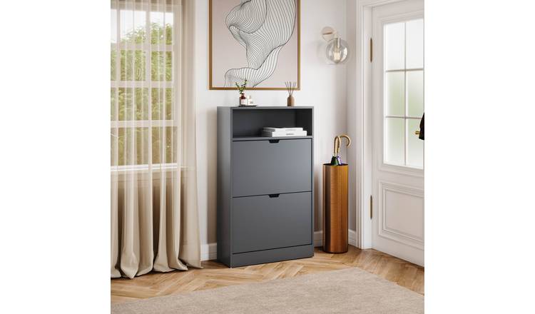 Vida Designs 2 Drawer Shoe Cabinet With Shelf - Grey
