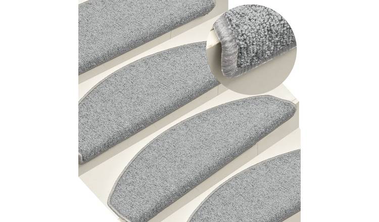 Walplus Pack of 15 Half Round Polypropylene Stair Mats - Light Grey - 65 x 24 cm
