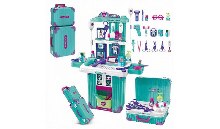deAO Doctor Playset Medical Trolley Cart - Turquoise