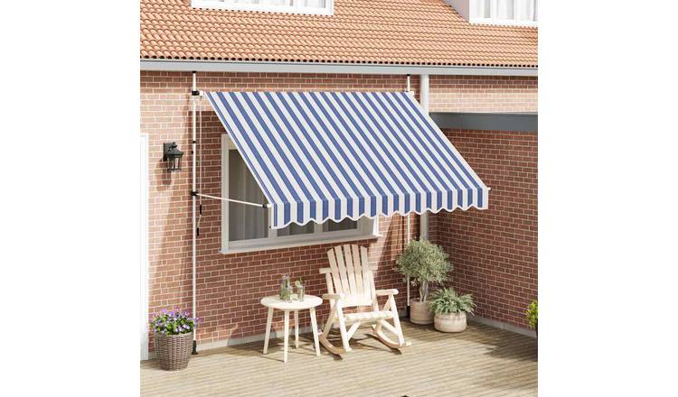 Walplus Manual Polyester Retractable Awning - Blue and White - 300 x 120 cm