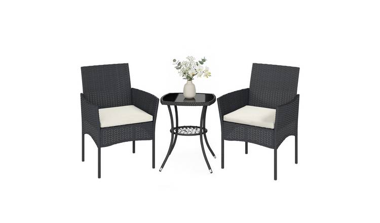 Outsunny 3 Piece Rattan Garden Bistro Set with Cushions - Cream
