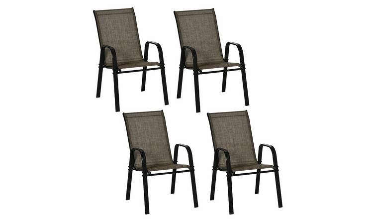 Outsunny Set of 4 Stackable Outdoor Chairs with High Backrest - Mixed Brown