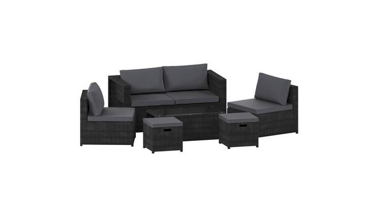 Garden Vida Islay 6 Seater Rattan Dining Set with Cushions - Black