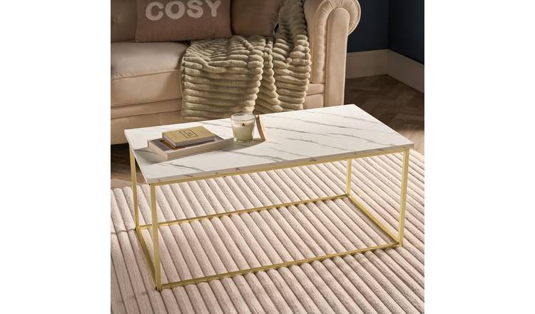 OHS Manhattan Rectangle Coffee Table - White Marble/Gold
