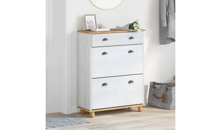 Walplus Solid Wood Shoe Cabinet - White - 85 x 35 x 108 cm
