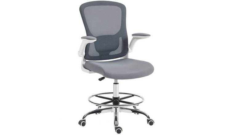HOMCOM Mesh Swivel Drafting Chair with Lumbar Support - Charcoal Grey