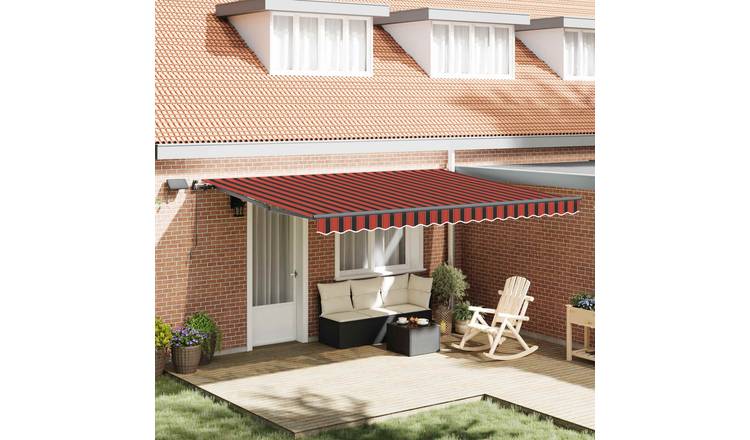 Walplus Polyester Retractable Awning - Orange and Brown - 450 x 300 cm
