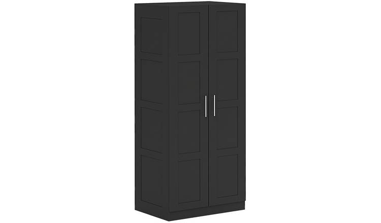 HOMCOM 2 Door Wardrobe with Shelves & Hanging Rail - Black