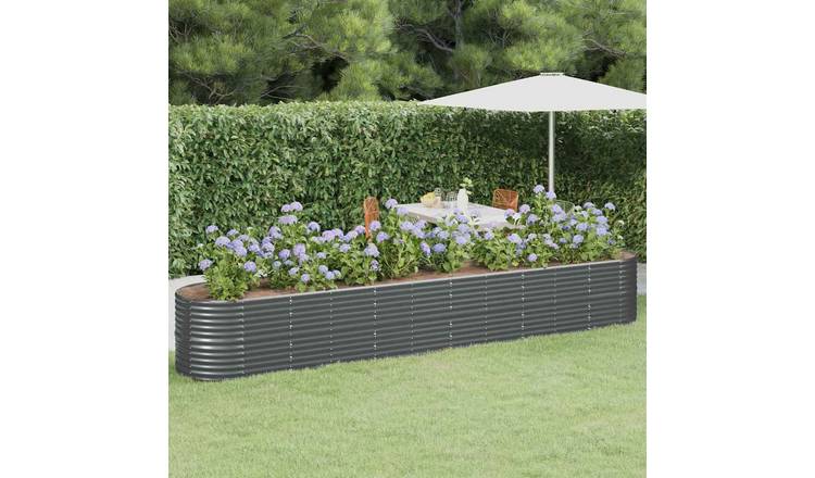 Walplus Galvanised Steel Raised Garden Bed - Anthracite - 440 x 80 x 68 cm