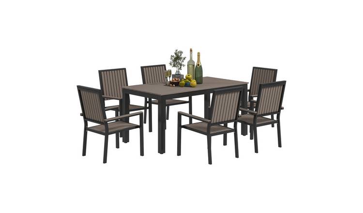 Outsunny 6 Seater Aluminium Garden Dining Set with Stackable Chairs - Brown
