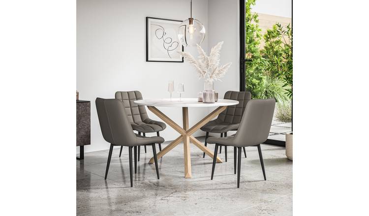Furniture Online Malvern Nova Marble Top Dining Table & 4 Grey Chairs