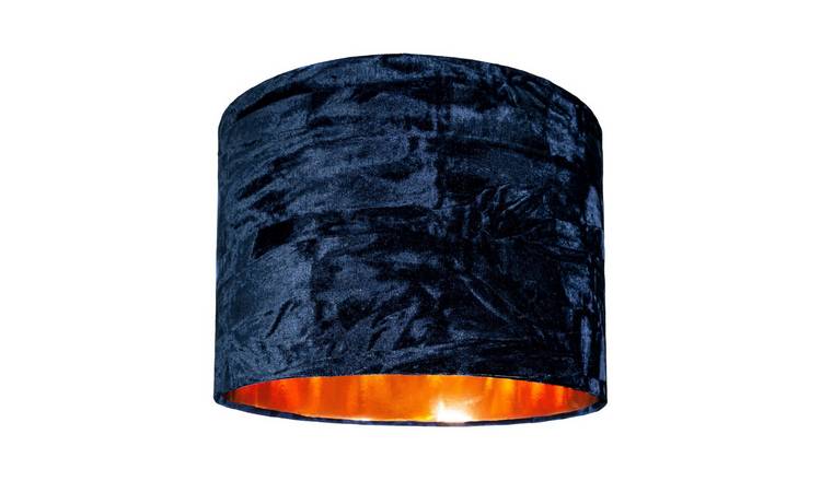 Happy Homewares Midnight Blue Crushed Velvet with Copper Inner Lampshade - 25cm