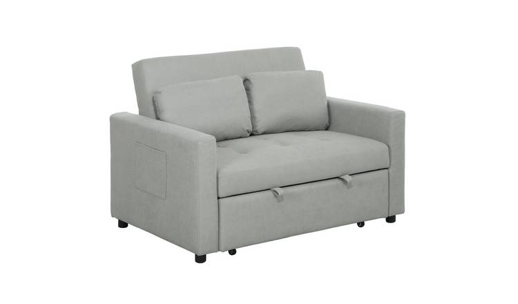 HOMCOM 2 Seater Fabric Modern Sofa Bed with 2 Pillows - Light Grey