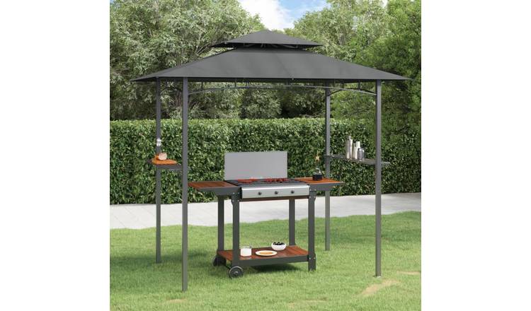 Walplus 240 x 150 x 243 cm Steel BBQ Gazebo with Side Shelves - Anthracite
