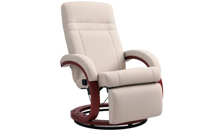 HOMCOM Wooden Swivel Recliner Armchair with Extended Footrest - Beige