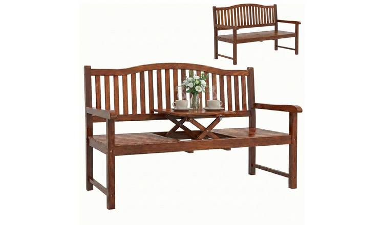 Outsunny 3 Seater Wooden Loveseat with Cover and Liftable Table - Light Brown