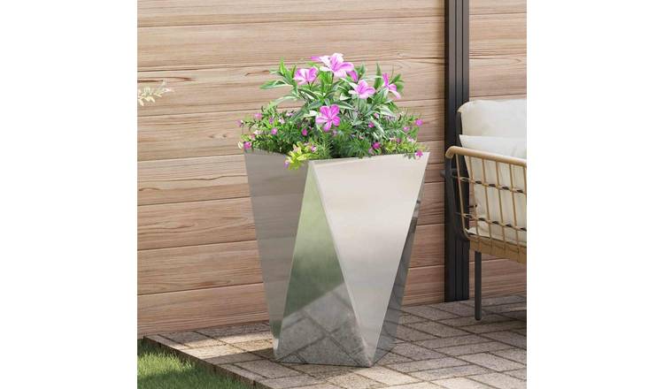 Walplus Galvanised Steel Garden Planter - Silver - 50 x 50 x 75 cm