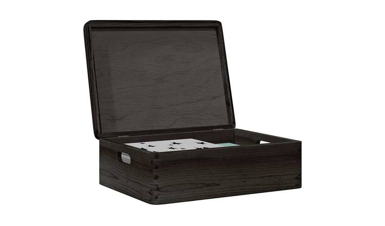 Walplus Wooden Box with Lid and Handles - Black - 40 x 30 x 13 cm
