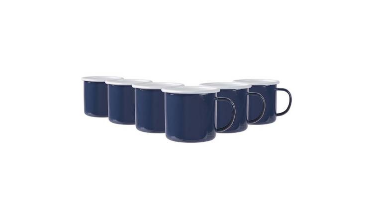 Argon Tableware Coloured Enamel Mugs - 375ml - Navy - Pack of 6