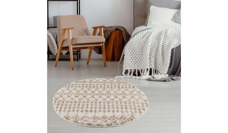 The Rugs  Cream and Beige Moroccan Shaggy Tribal Round Rug - 120cm