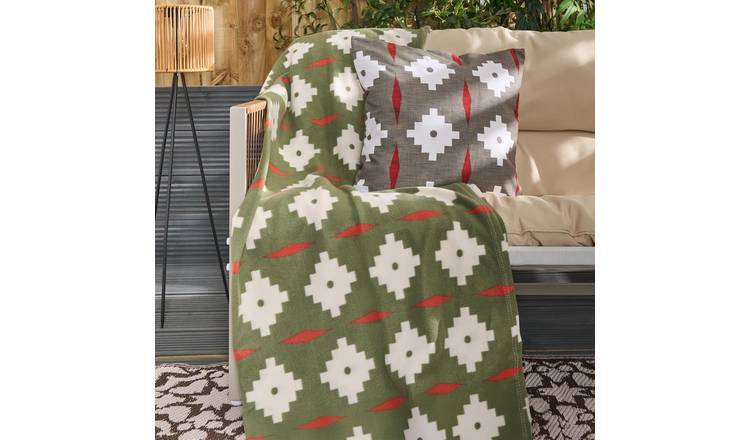 OHS Geometric Polar Fleece Blanket Throw 120 x 150cm - Olive