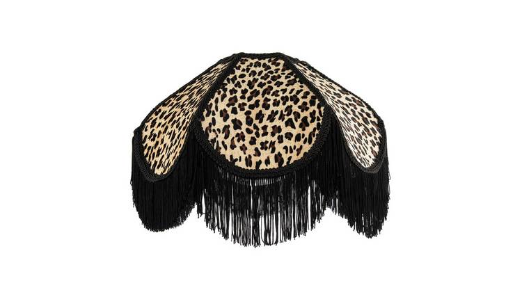 Happy Homewares Leopard Print Velvet Victorian with Black Lampshade - 36cm