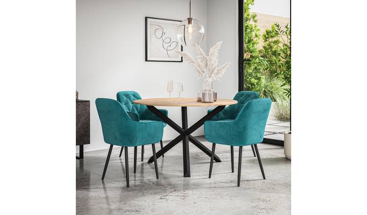 Furniture Online Malvern Anika Oak Table Dining Table & 4 Blue Chairs
