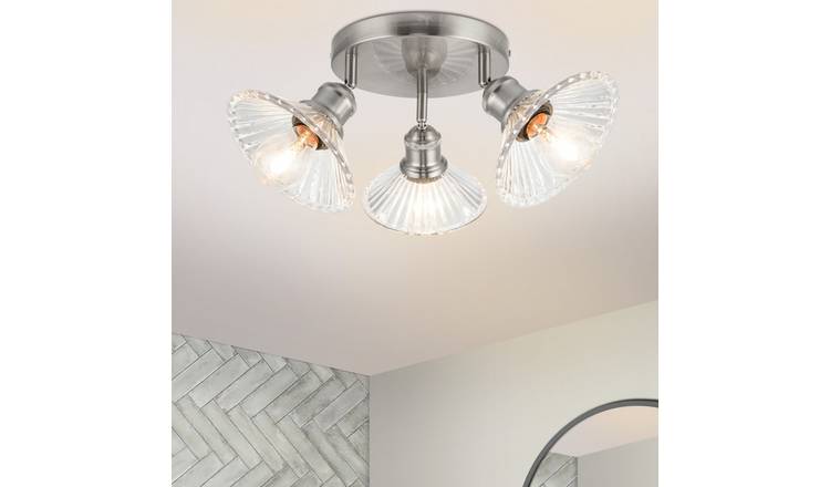 Cosylyte Milan Bathroom 3 Light Ribbed Glass Cluster Spotlight - Brushed Nickel