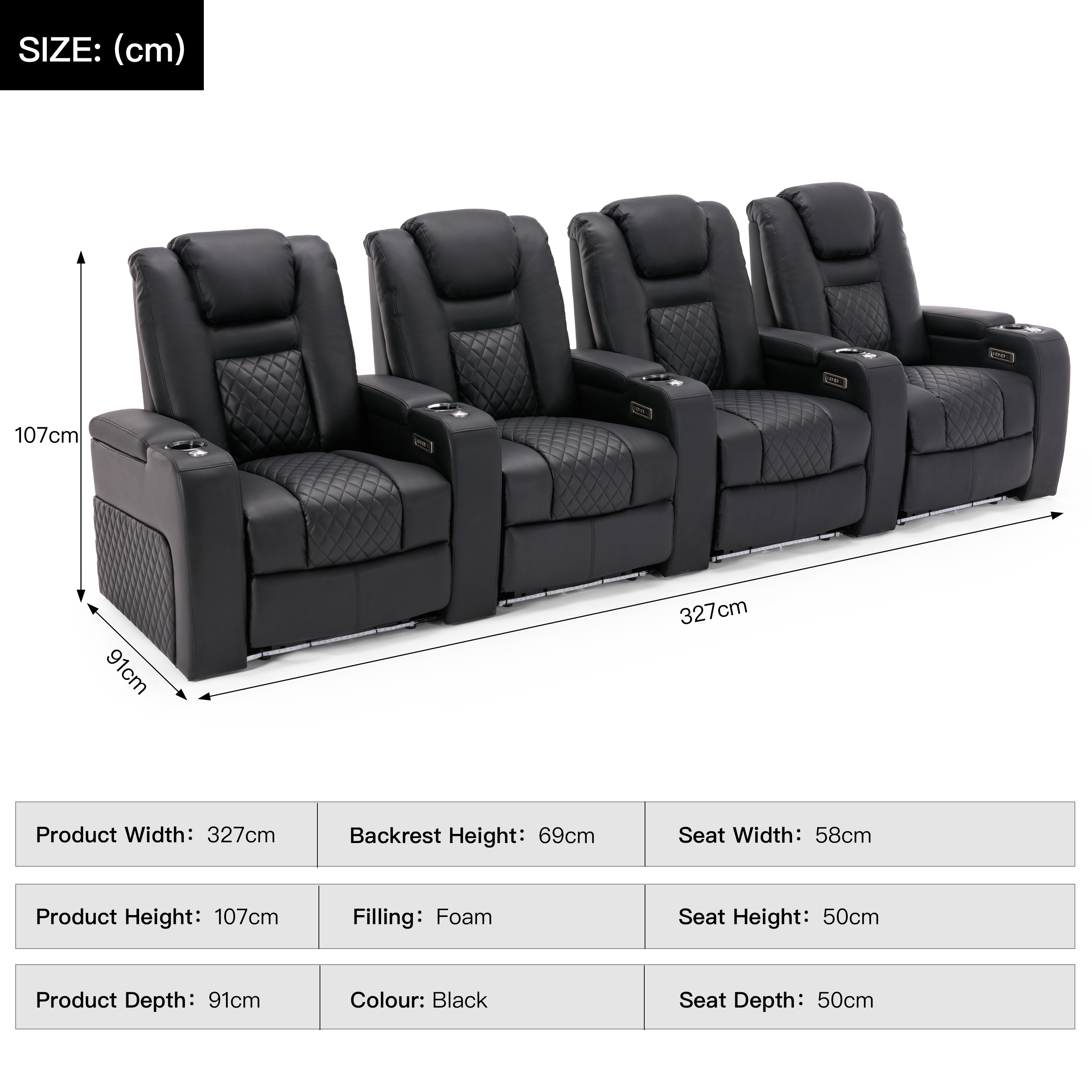 Furniture Online Broadway Electric Recliner 4 Seater Leather Sofa – Black - Image 8