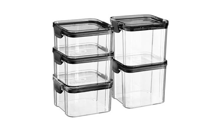 Argon Tableware 5 Piece Food Storage Containers Set - 2 Sizes - Black