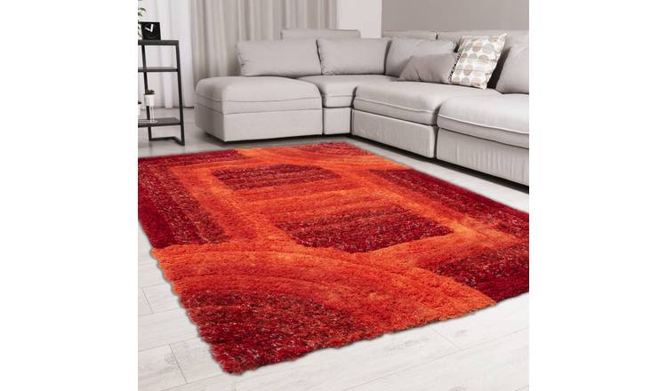 DS Living Ultra Plush Trellis Shaggy Rug - Red - 230x160cm