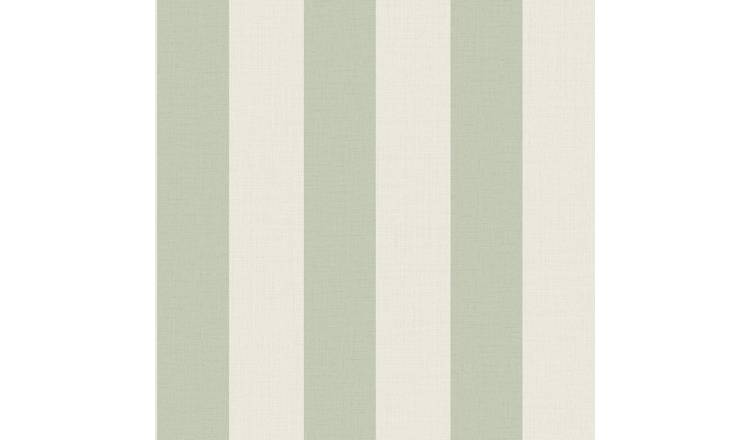 Grandeco Classic Wide Textured Stripe Wallpaper - Sage Green Cream