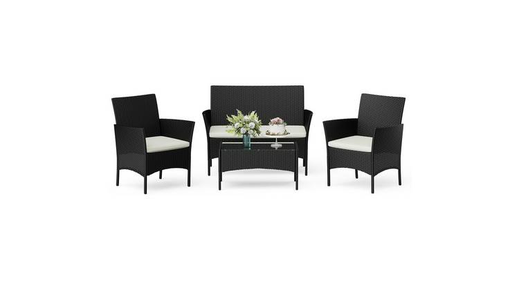 Rattantree Rattan Garden Furniture Conversation Set 4 Seater - Black