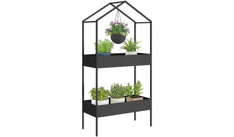 Outsunny 2 Tier Metal Outdoor Raised Garden Bed - Black