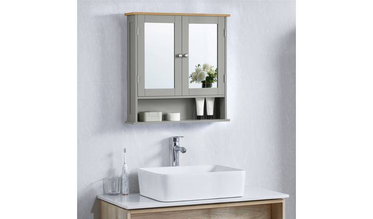 Bath Vida Priano 2 Door Mirrored Bathroom Wall Cabinet With Shelf - Grey and Oak