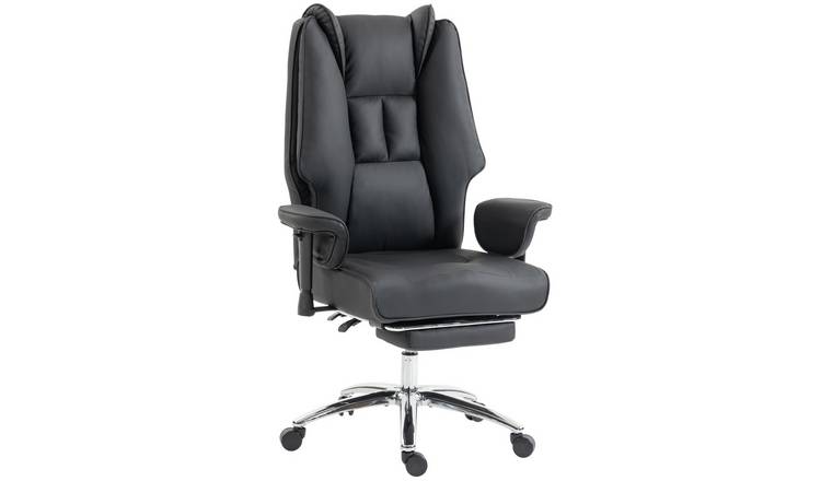 HOMCOM Faux Leather Reclining Office Chair with Spring Cushion - Black