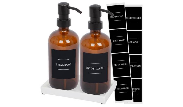 Harbour Housewares 2pc Soap Dispenser Set & Labels  - Amber/Black