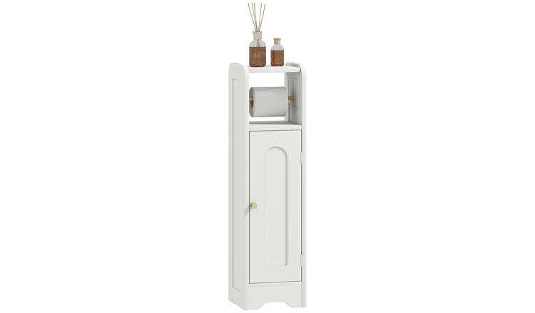 HOMCOM Bathroom Cabinet with Toilet Roll Holder and Adjustable Shelf - White