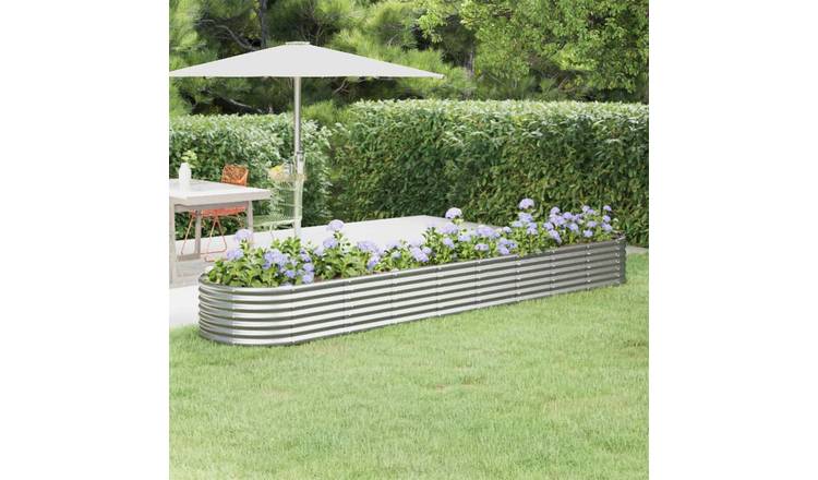 Walplus Galvanised Steel Raised Garden Bed - Silver - 368 x 80 x 36 cm