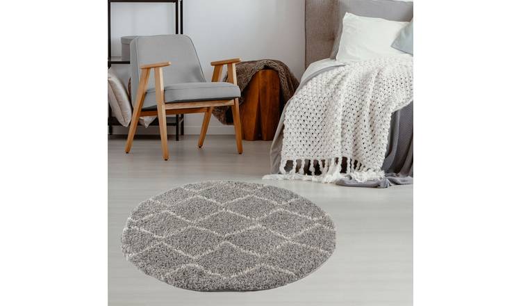 The Rugs Grey Moroccan Shaggy Zigzag Round Rug - 120cm