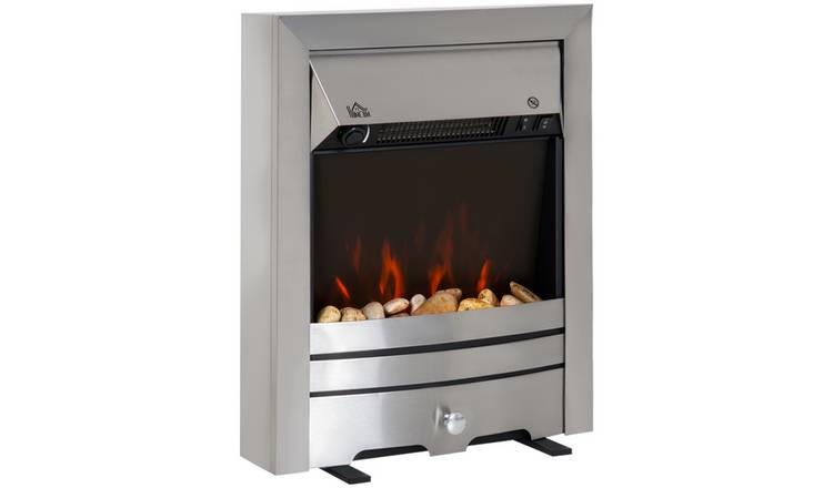 HOMCOM 2000W Electric Fireplace with LED Lighting - Stainless Steel Colour