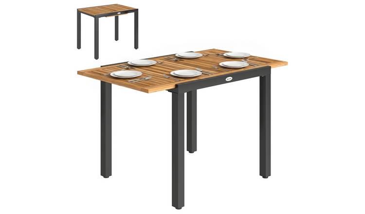 Outsunny Steel Dining Table with Acacia Wood Tabletop - Natural Wood