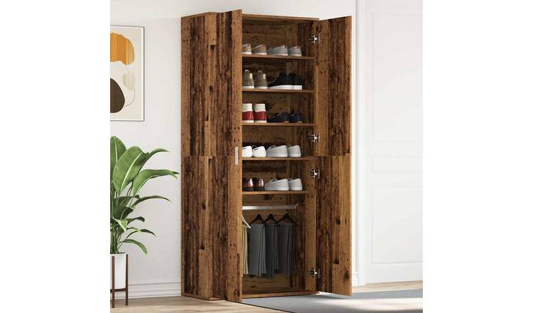 Walplus Engineered Wood Shoe Cabinet - Old Wood - 80 x 39 x 178 cm